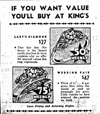 King's Jewelers, 4 Broadway, advertisement October 3, 1936