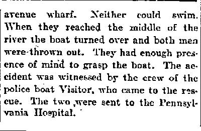 Philadelphia Inquirer, April 14, 1901 — Boat Threw Rowers Into River, continued