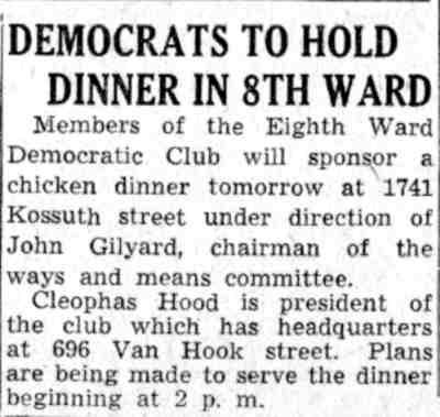 Camden Courier-Post, July 25, 1941 — Democrats to Hold Dinner in 8th Ward, Cleophas Hood at 1741 Kossuth Street