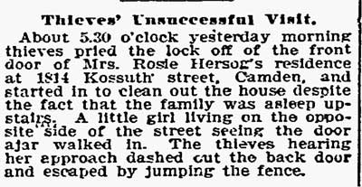 Philadelphia Inquirer, September 24, 1897 — Thieves at 1814 Kossuth Street, Rosie Hersog