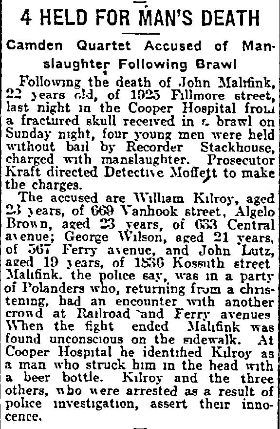 Philadelphia Inquirer, July 17, 1915 — Four Held for Man's Death near 1836 Kossuth Street
