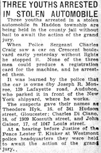 1047 Louis Street — John Gaisor, Camden Courier-Post June 4, 1932, Kossuth Street