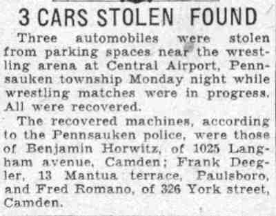 Newspaper clipping: 3 Cars Stolen Found, June 1, 1932