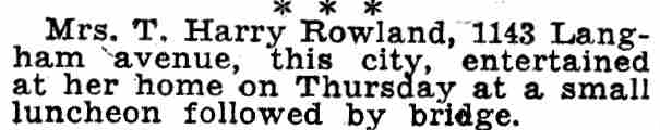 Newspaper clipping: Mrs. T. Harry Rowland entertains, June 18, 1932