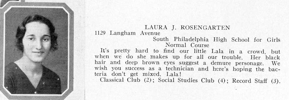 Laura Rosengarten, 1129 Langham Avenue, 1932 Camden High School yearbook photo