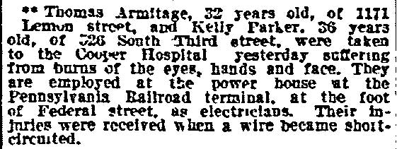 Two Men Badly Burned, Philadelphia Inquirer, January 17, 1912