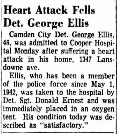 Heart Attack Fells Det. George Ellis, Camden Courier-Post, March 15, 1960