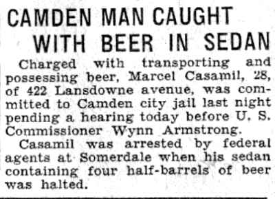 Camden Man Caught With Beer in Sedan, Camden Courier-Post, June 6, 1932