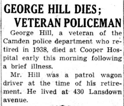 George Hill obituary, Camden Courier-Post, July 29, 1941