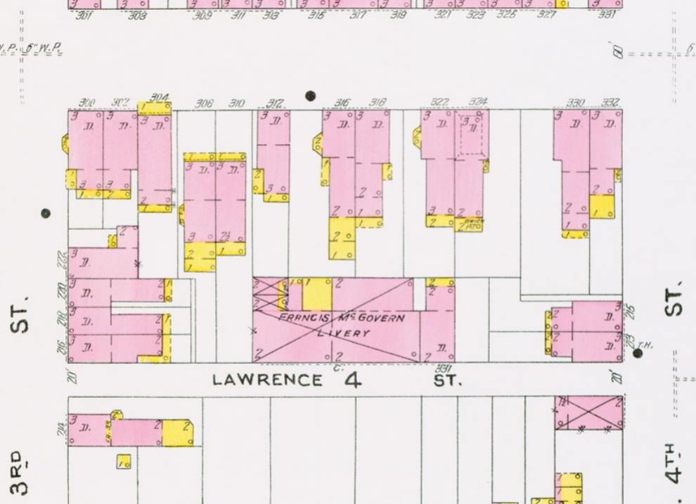 1906 Sanborn fire insurance map showing 315–331 Lawrence Street