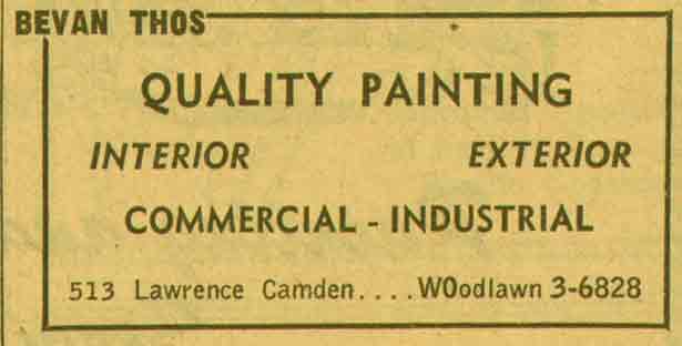 New Jersey Bell Yellow Pages advertisement for Quality Painting at 513 Lawrence Street, 1955