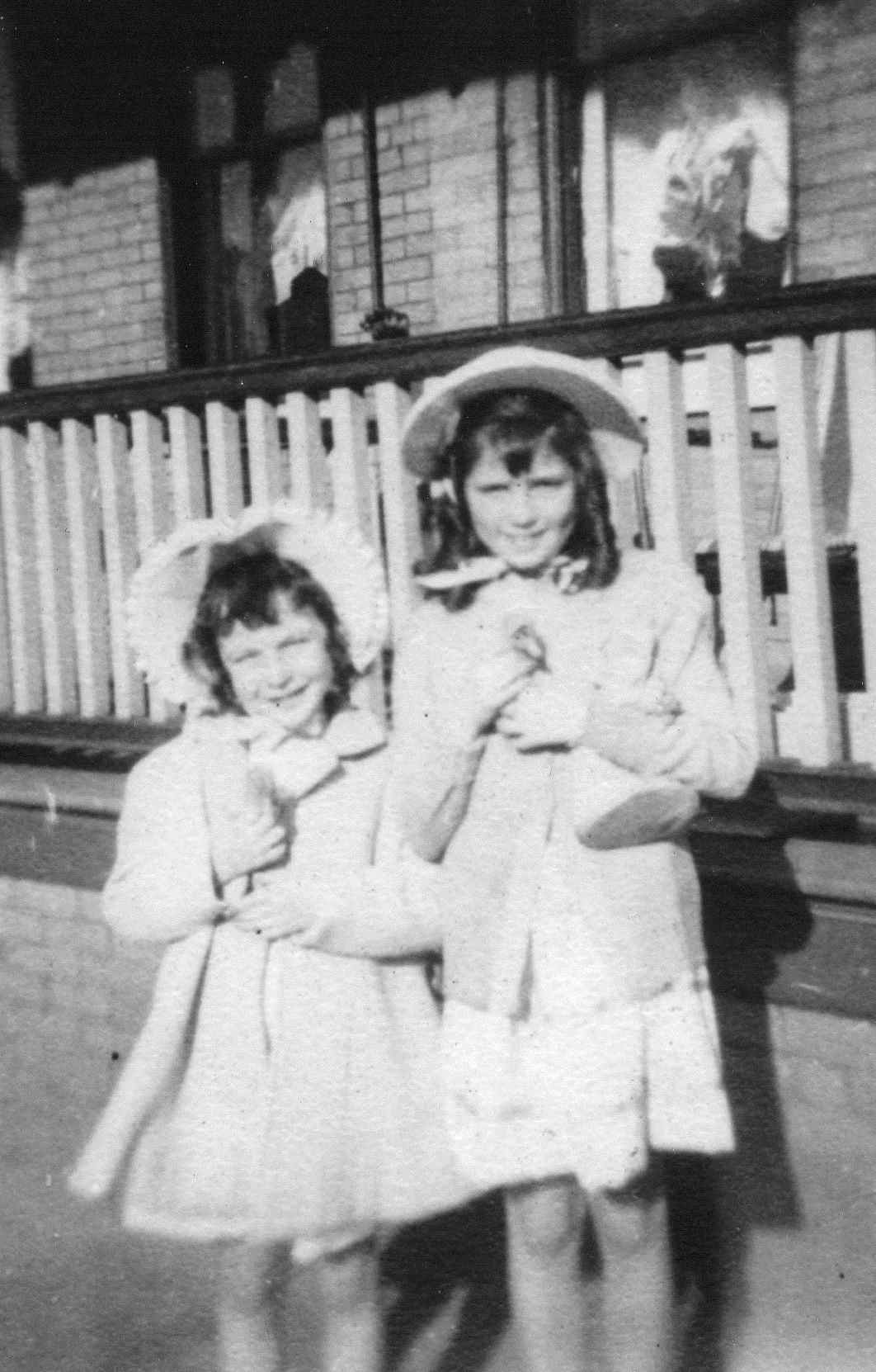 Barbara Ann Howe (right) and her friend Jonie Hermisman, 900 Lawrence Street, c. 1947-1949