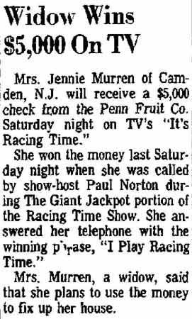 Widow Wins $5,000 On TV — Bucks County Courier-Times, February 3, 1968