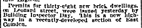 Building permits for Leonard Street — Philadelphia Inquirer, March 20, 1919
