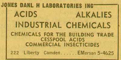 Daniel H. Jones Laboratories, Inc. — 1955 New Jersey Bell Telephone Yellow Pages Ad, 222 Liberty Street