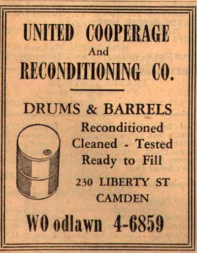United Cooperage & Reconditioning Company — 1955 New Jersey Bell Telephone Yellow Pages Ad, 230 Liberty Street