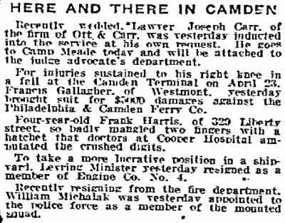 Philadelphia Inquirer, July 17, 1918 — Here and There in Camden