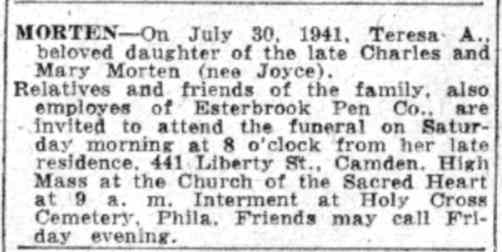 441 Liberty Street — Teresa A. Morten, Camden Courier-Post, July 31, 1941