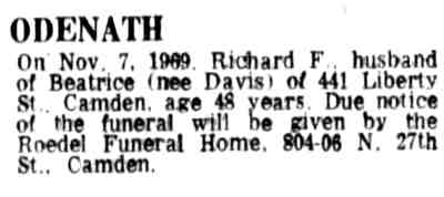 441 Liberty Street — Richard F. Odenath & Family, Camden Courier-Post, November 7, 1969