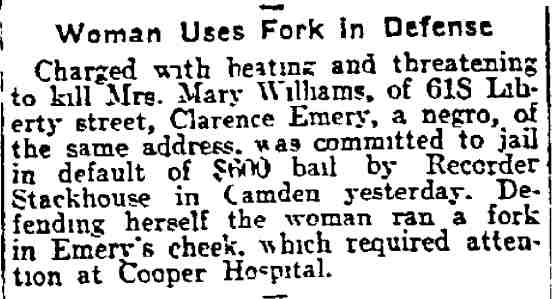 618 Liberty Street — Mrs. Mary William and Clarence Emery, Philadelphia Inquirer, May 21, 1915