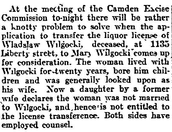 1135 Liberty Street — Wladslaw Wilgocki, Philadelphia Inquirer, August 2, 1905