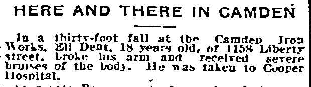 Philadelphia Inquirer, January 31, 1917 — Eli Dent, 1158 Linden Street (mis-reported as Liberty Street)