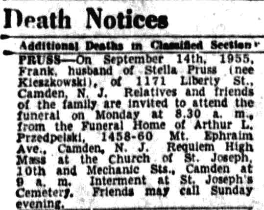 1171 Liberty Street — Frank Pruss & Family, Camden Courier-Post, September 16, 1955