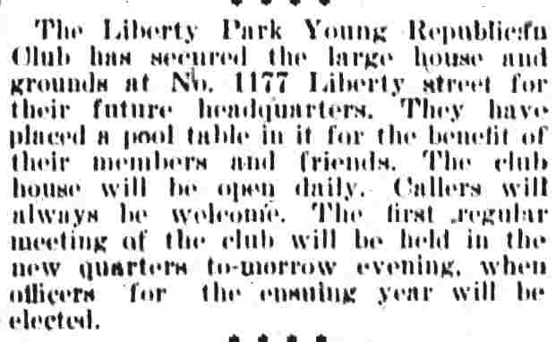 1177 Liberty Street — Liberty Park Young Republican Club, Camden Daily Telegram, October 14, 1895