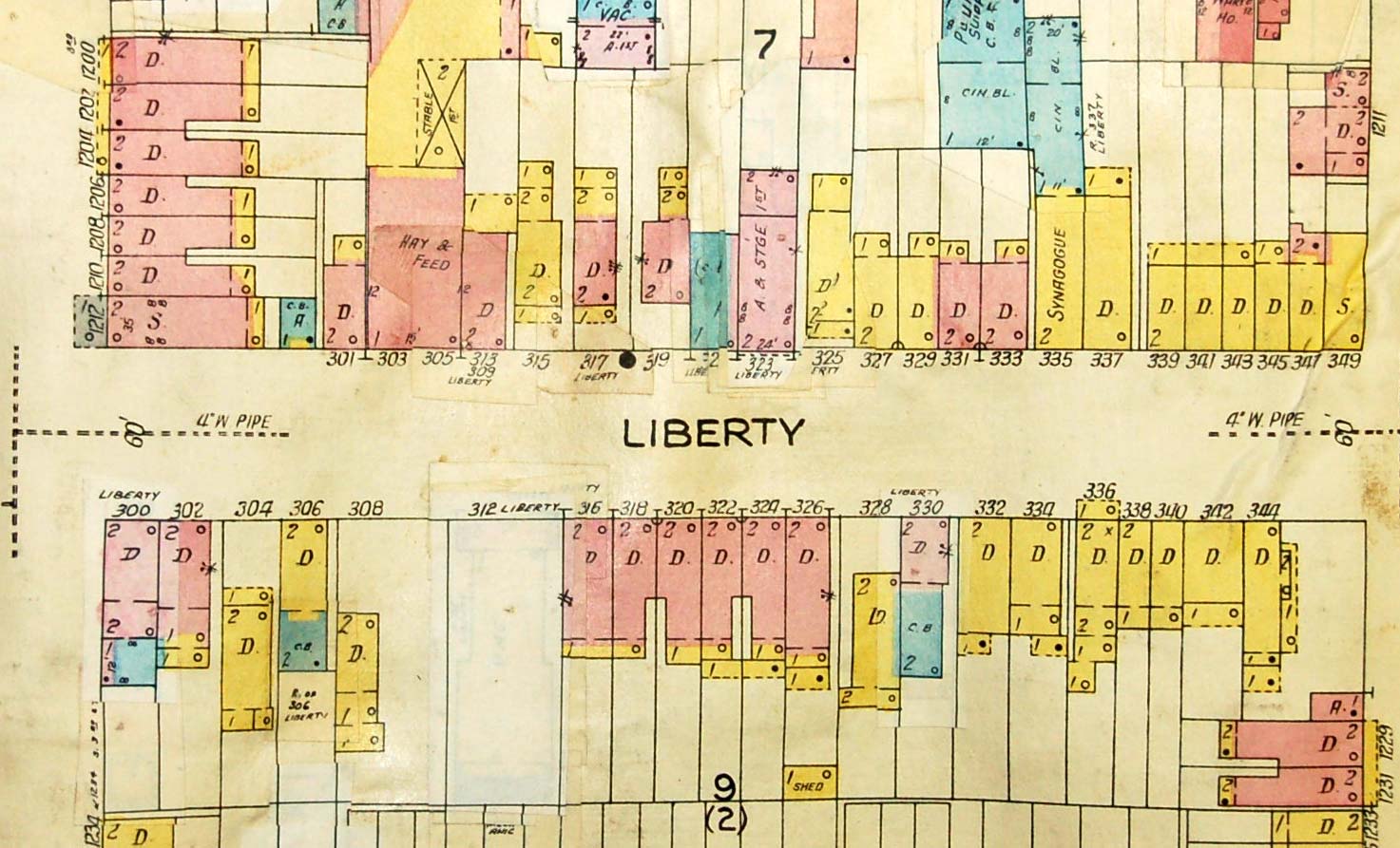 Sanborn fire insurance map of the 300 block of Liberty Street, 1962