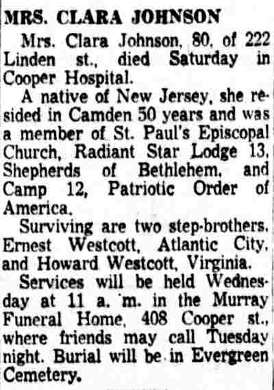 Camden Courier-Post, February 1, 1954 — Richard Johnson obituary, 222 Linden Street