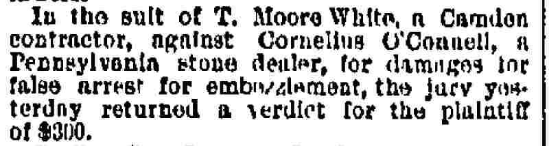 Philadelphia Inquirer, January 12, 1887 — T. Moore White, 228 Linden Street