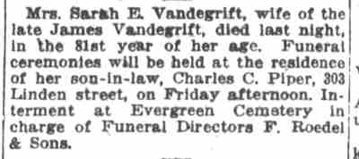 Camden Post-Telegram, February 5, 1918 — Charles C. Piper obituary, 303 Linden Street