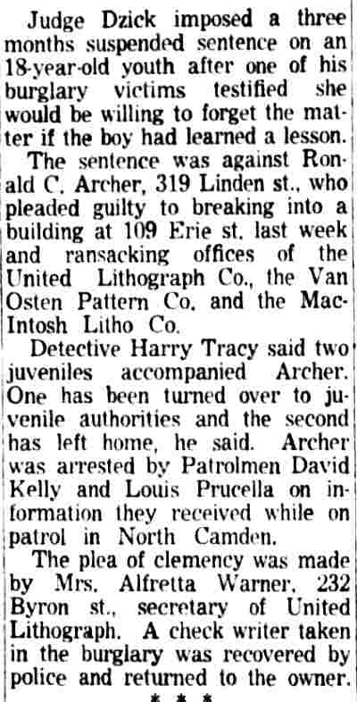 Camden Courier-Post, November 23, 1953 — Ronald C. Archer, 319 Linden Street