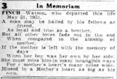 Camden Courier-Post, June 1, 1932 — Watson Finch, 404 Linden Street, 1927
