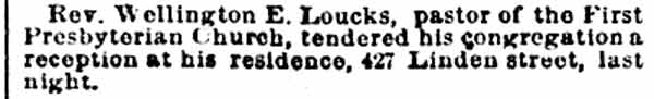 Philadelphia Inquirer, June 26, 1904 — Rev. Wellington E. Loucks, 427 Linden Street