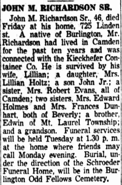 Camden Courier-Post, January 23, 1954 — John M. Richardson, 725 Linden Street