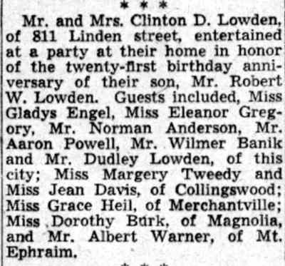 Camden Courier-Post, July 26, 1941 — Clinton D. Lowden, 811 Linden Street