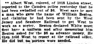 Philadelphia Inquirer, June 26, 1904 — Albert West, 1018 Linden Street