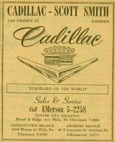 Scott Smith Cadillac, 1105 Linden Street — 1955 New Jersey Bell Yellow Pages Ad