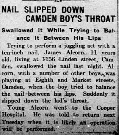 Philadelphia Inquirer, October 10, 1909 — James Alcorn, 1156 Linden Street