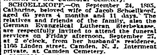 Philadelphia Inquirer, September 27, 1895 — Jacob Schoellkopf, 1166 Linden Street