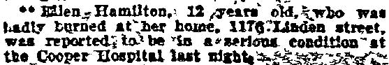 Philadelphia Inquirer, February 13, 1906 — Ellen Hamilton, 1176 Linden Street