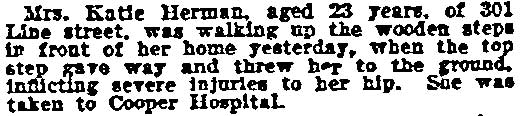 301 Line Street — Katie Herman, 1900. Philadelphia Inquirer, July 23, 1900