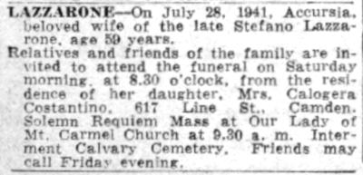 617 Line Street obituary, Camden Courier-Post, July 30, 1941