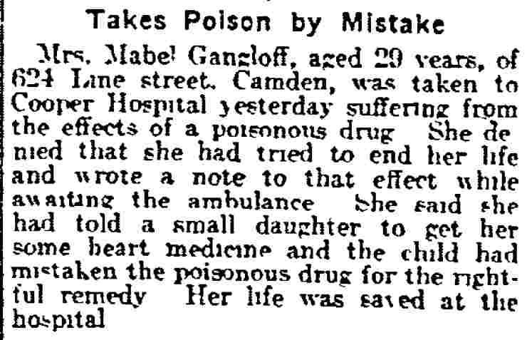 624 Line Street — Mrs. Mabel Gangloff, Philadelphia Inquirer, June 8, 1915