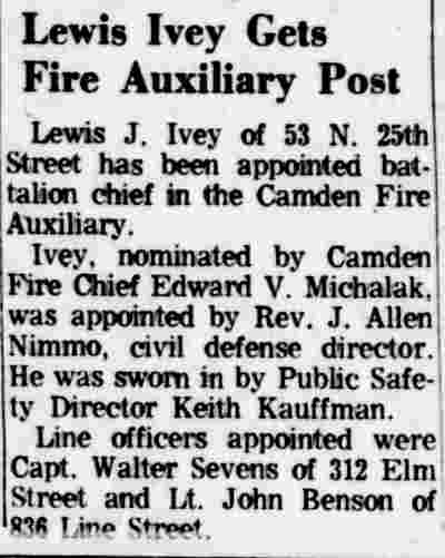53 North 25th Street, Lewis J. Ivey, Camden Courier-Post, December 1, 1964