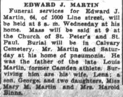 1000 Line Street — Martin family, Camden Courier-Post, April 15, 1935