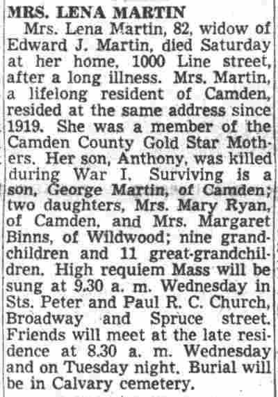 1000 Line Street — Martin family, Camden Courier-Post, September 17, 1951