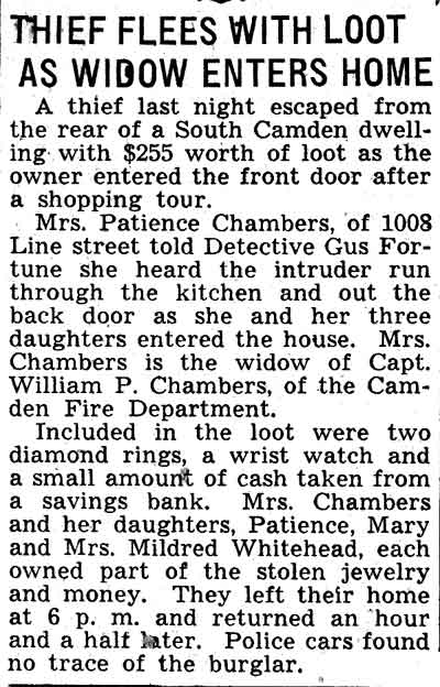 1008 Line Street — Mrs. Patience Chambers family, Camden Courier-Post, February 26, 1938