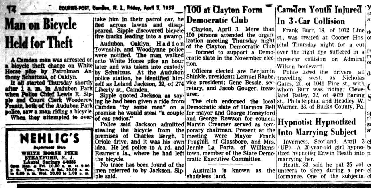 1012 Line Street — Frank Burr, Camden Courier-Post, April 3, 1953